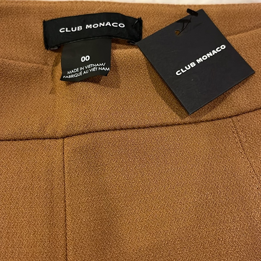 Club Monaco Slim Kick Flare Pants 00 Camel Honey NWT Side Zip Stretch